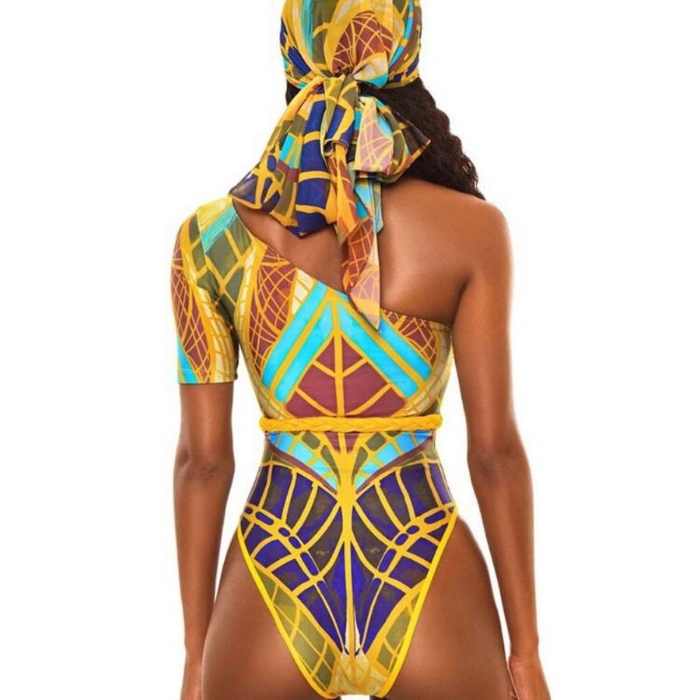 One Shoulder One Piece Bathing Suit - Picture 2 of 3